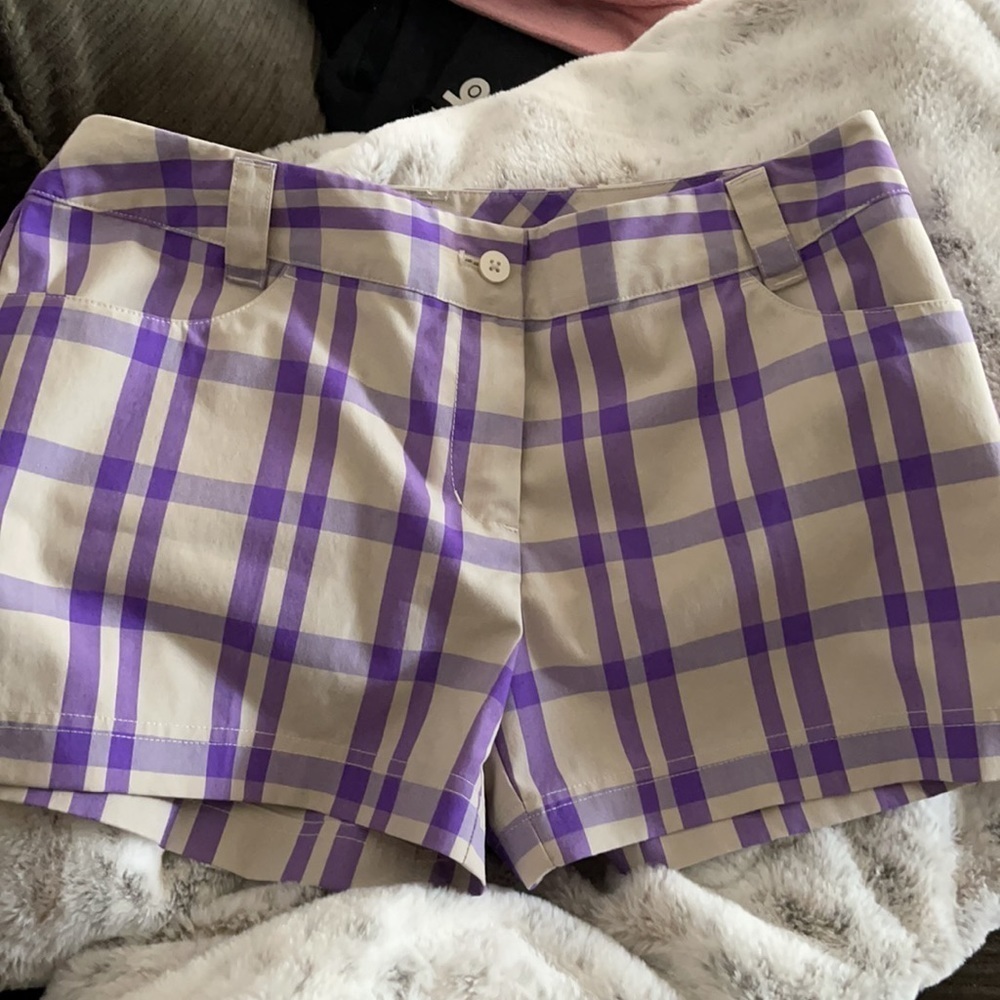 Adidas Tan & Purple Plaid Walking Short, size 6